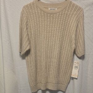 Alfred Dunner Beige Short-Sleeve Crewneck Knit Sweater